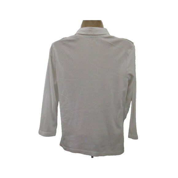By Chico's Pullover Tee Shirt Top Sz 1 Med White 3/4 Sleeve Collar Flap Pockets - Picture 2 of 6